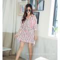 Summer Fashion V-Neck Stripe Ladies Shirt Dress